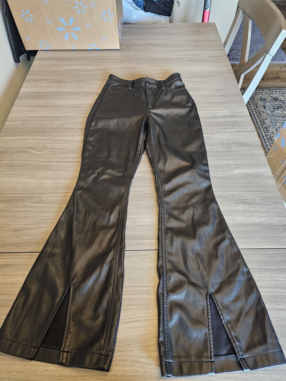 Hollister Black Faux Leather Wide-Leg Flare Pants with Front Slits